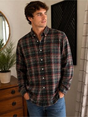 Vintage Ralph Lauren Men's Green & Red Plaid Button-Down Shirt XL EUC manly
